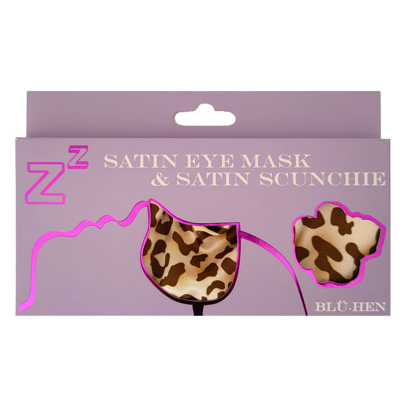 Bluhen Satin Eyemask and Scrunchie Leopard Print