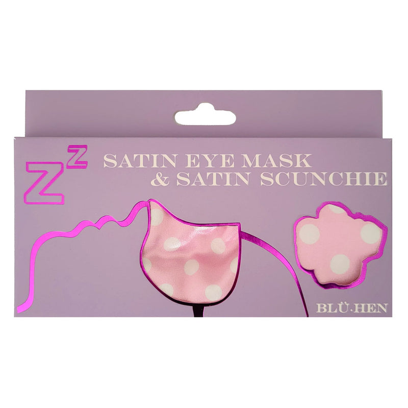 Bluhen Satin Eyemask and Scrunchie Pink Polka Dot